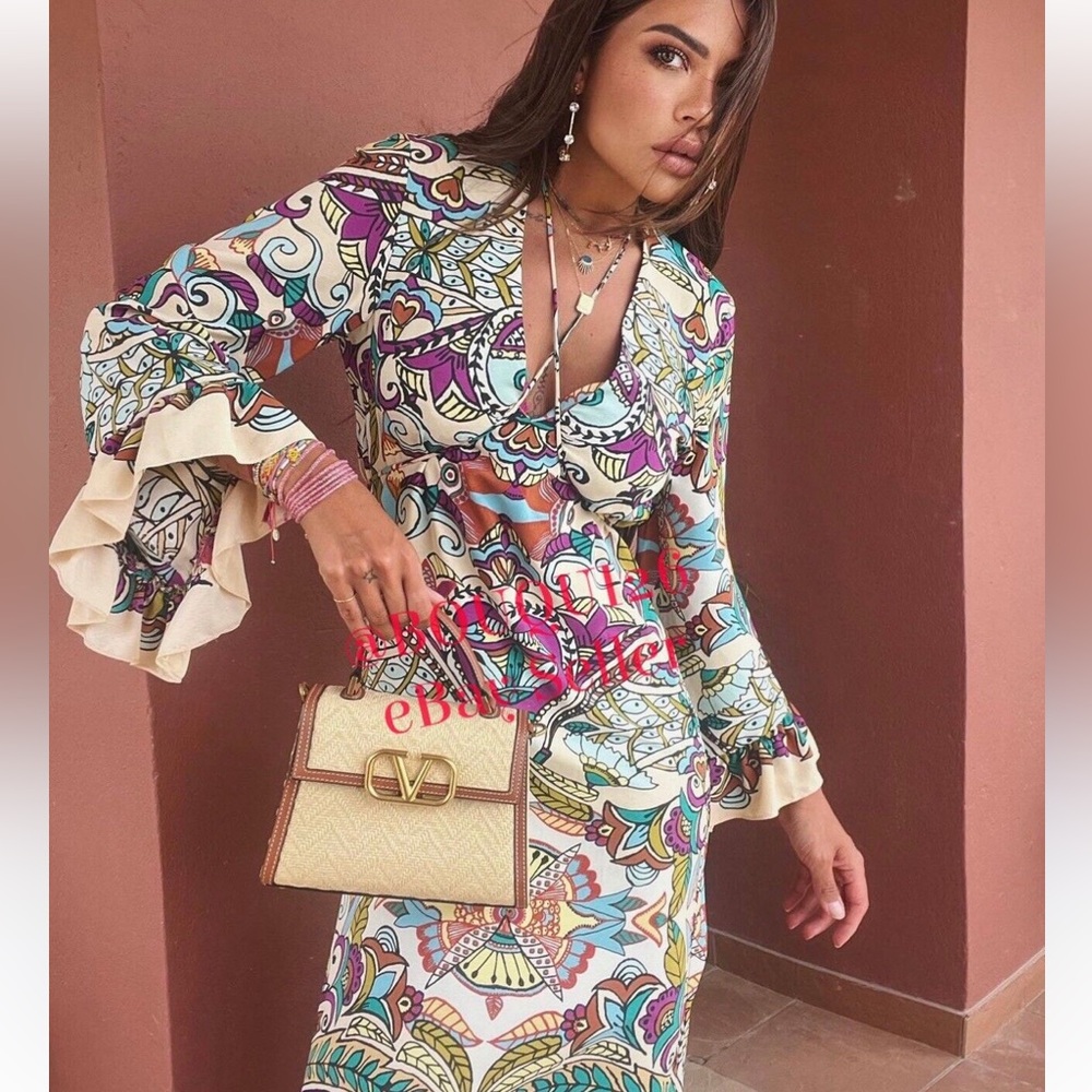 Zara Ruffle Kaftan Style Maxi - Picture 3 of 10